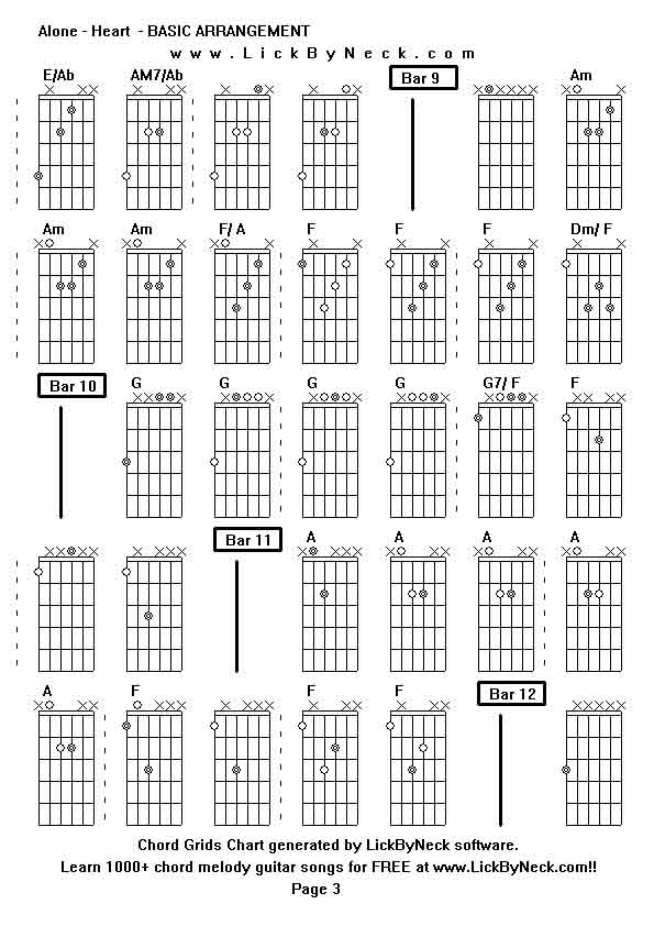 Chord Grids Chart of chord melody fingerstyle guitar song-Alone - Heart  - BASIC ARRANGEMENT,generated by LickByNeck software.